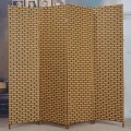 Biombo Boho Nhome 4 Paneles Madera Ratán Clásico Ladrillo