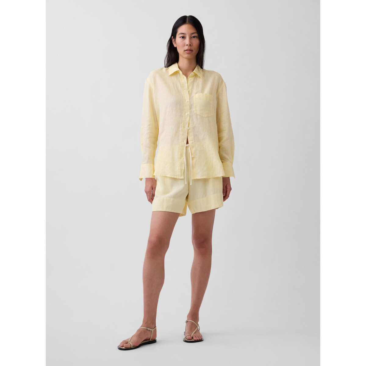 LINEN PULL ON SHORT - MAIZE 
