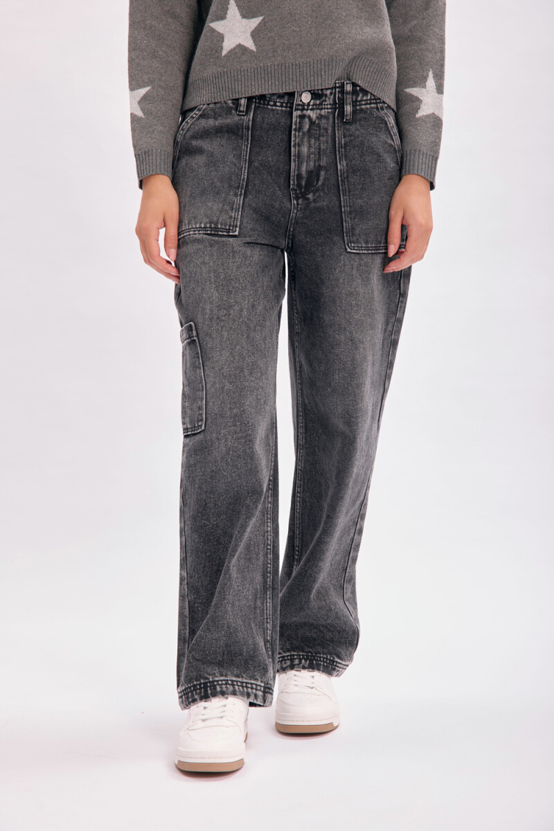 Pantalon jean cargo negro Negro