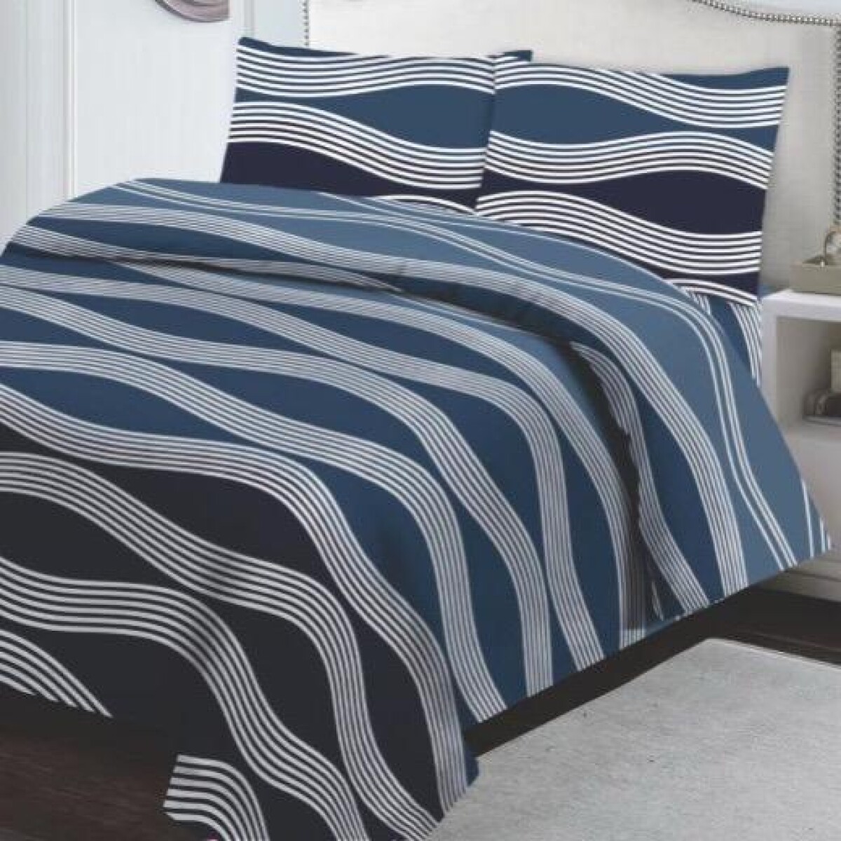 Juego De Sábanas 1 Plaza ESTAMPADOS Cotton Flor - ONDAS AZULES 