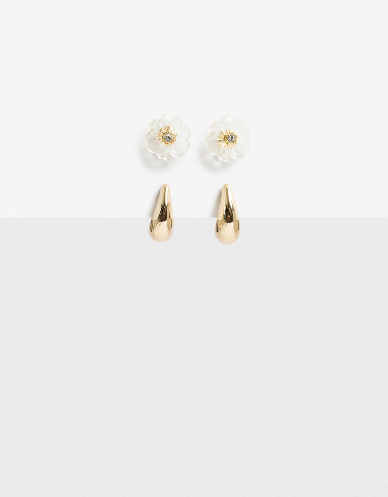 Aros Sets Metal Aros Aros Set Corazón Metal Y Strass. - Dorado