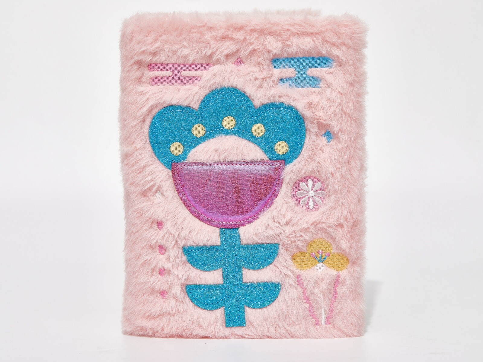 CUADERNO BORDADO DE TULIPANES CON CUBIERTA DE FELPA 