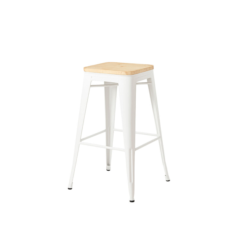 Taburete Tolix en metal y asiento de madera Blanco