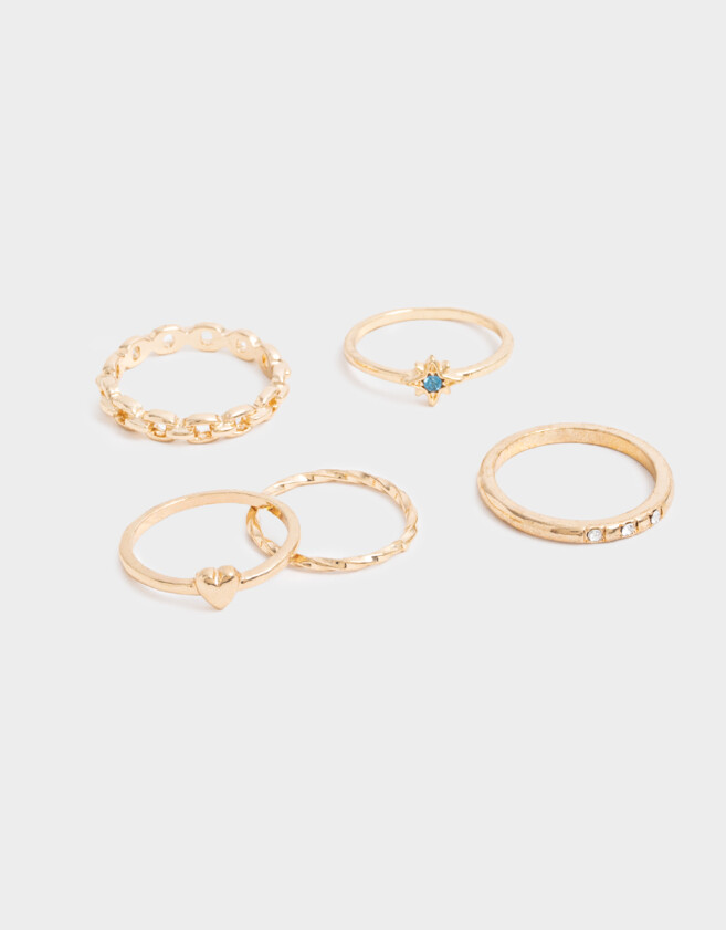 Sets Anillos Strass Anillos Sets De Metal - Dorado