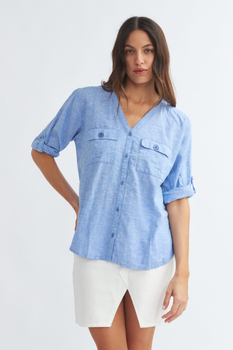 Camisa mangas 3/4 escote en V CELESTE
