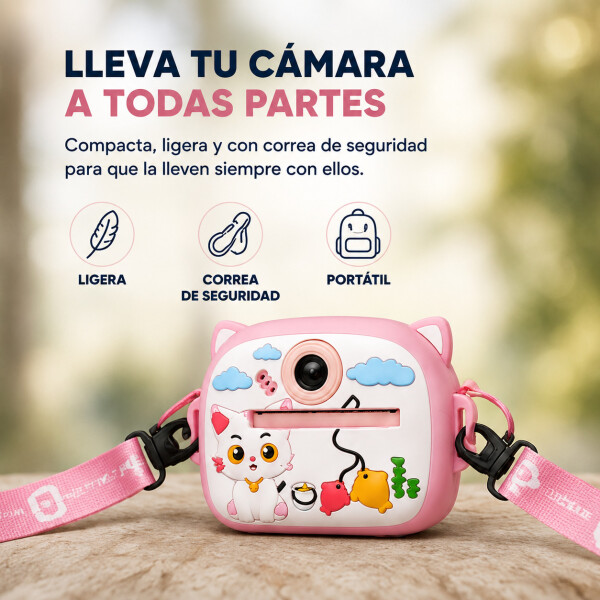 Cámara Gatito Infantil Instantánea 48MP Con Juegos Y Música Color Rosa