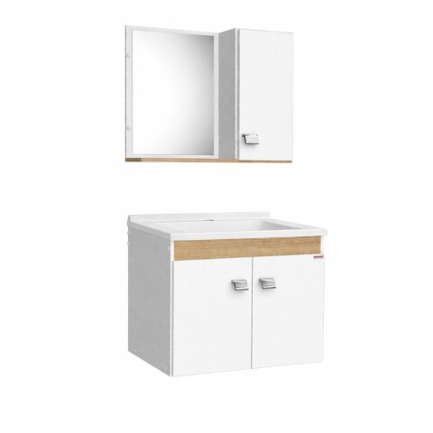 Mueble de baño suspendido Roble 56 cm con bacha de marmolina, espejo y botiquín Mueble De Baño Suspendido Roble 56 Cm Con Bacha De Marmolina, Espejo Y Botiquín