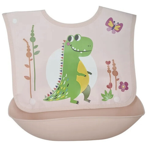Babero Silicona Con Bolsillo Recolector Facil Lavado Bebes ® Variante Diseño Dinosaurio