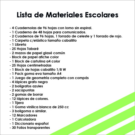 Lista de Materiales Escolares The Anglo School - 4º Centro Lista de Materiales Escolares The Anglo School - 4º Centro