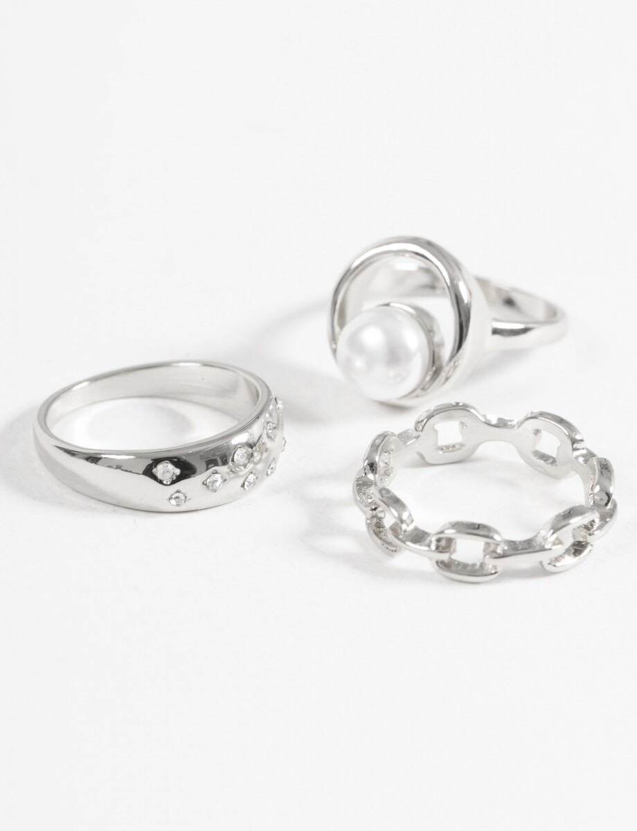 Set anillos perla - plateado 