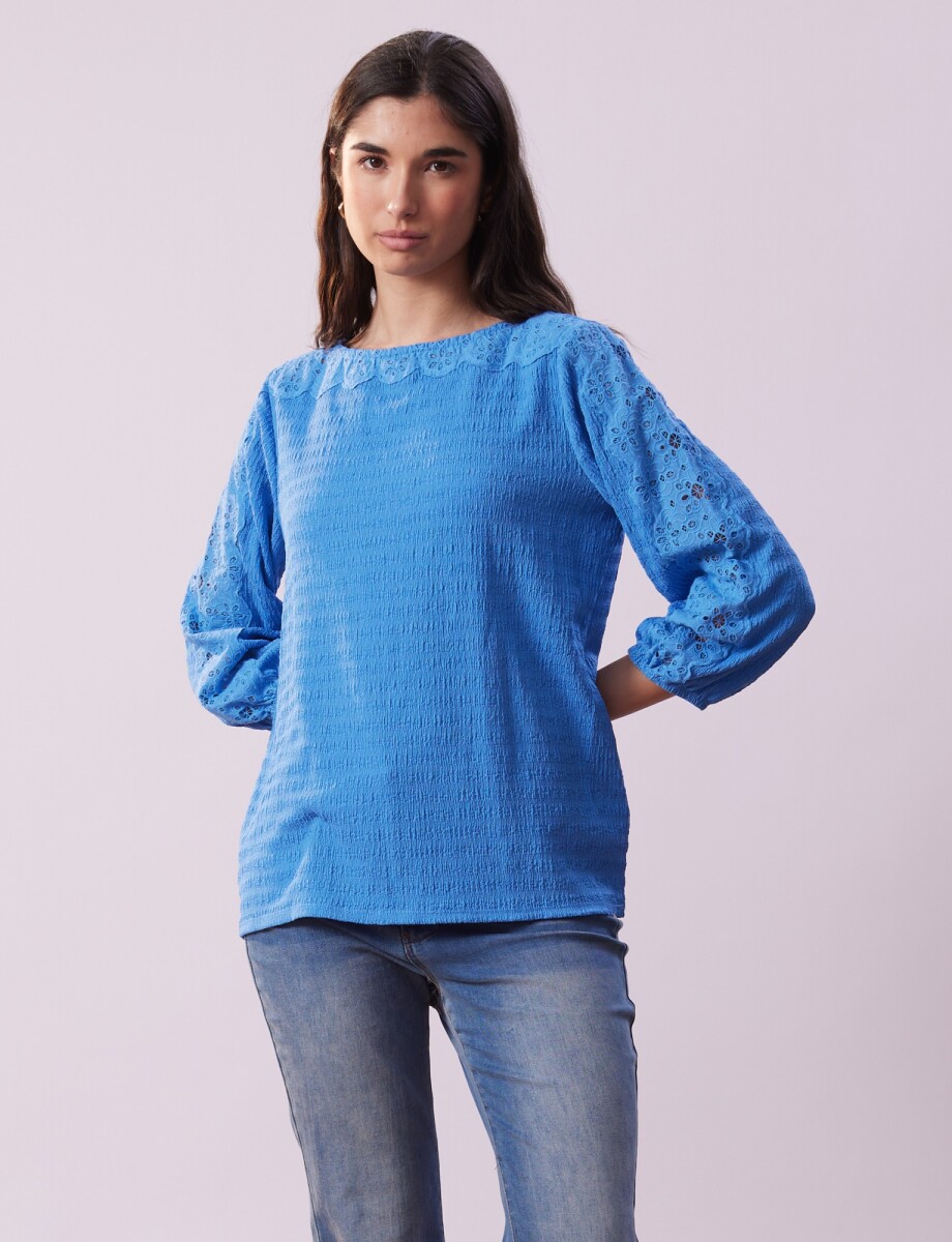 Blusa Broderie - Celeste Oscuro 