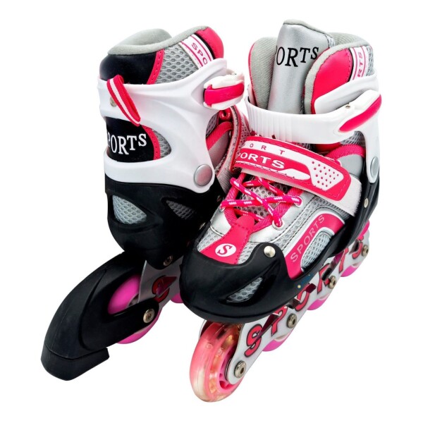 Patines Rollers Luz + Protecciones Casco Rodilleras Calidad Color Variante ROSAL