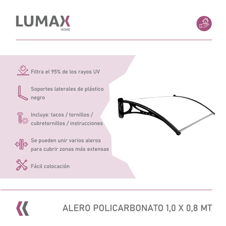 Alero Policarbonato Transparente Y Soporte Negro 1.0 X 0.8 M Blanco