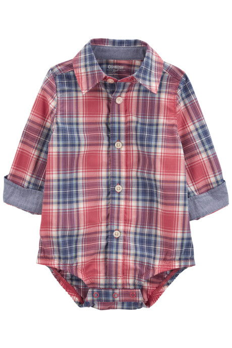Body de algodón, tipo camisa, diseño a cuadros Sin color
