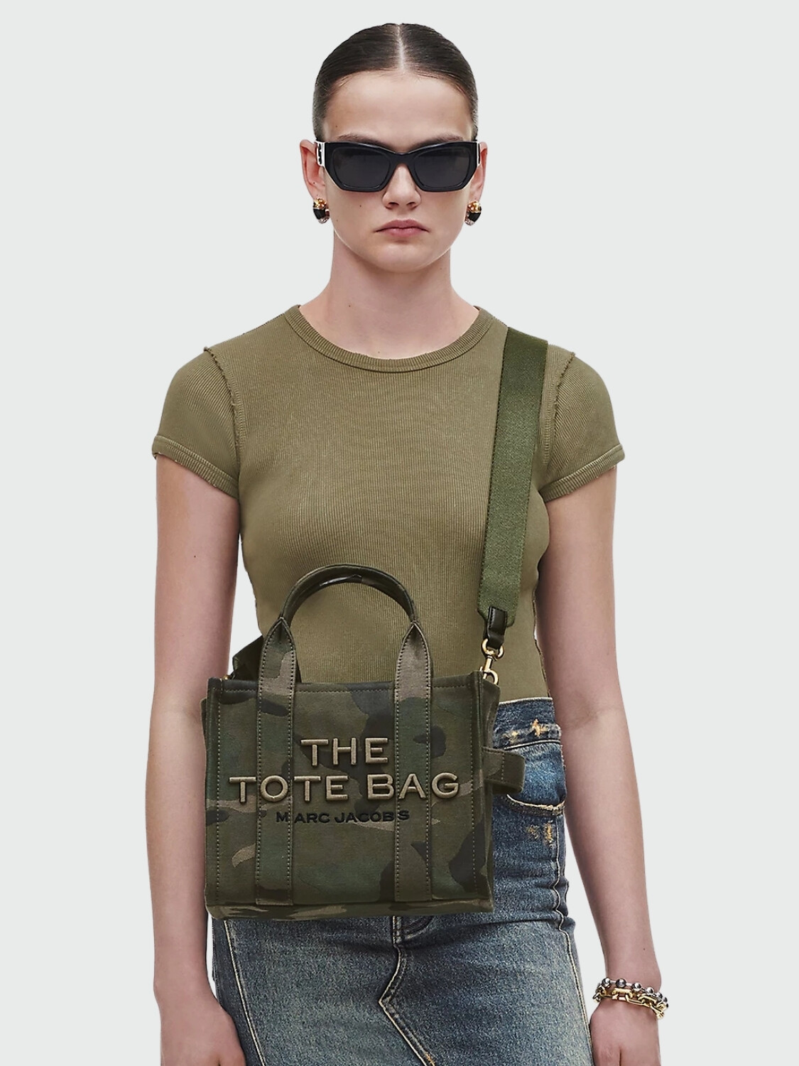 MARC JACOBS - THE CAMO JACQUARD SMALL TOTE BAG Marrón