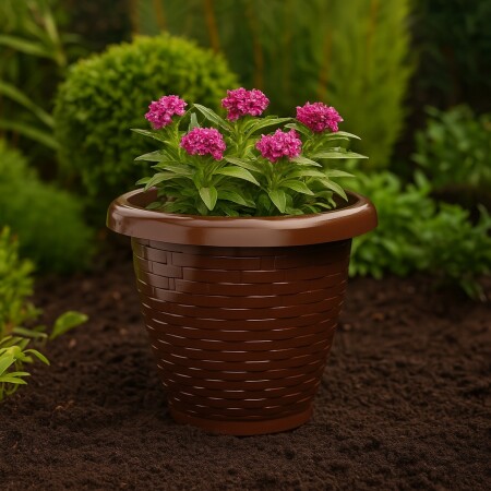 MACETA REDONDA RATTAN MARRON 11LTS MARRÓN