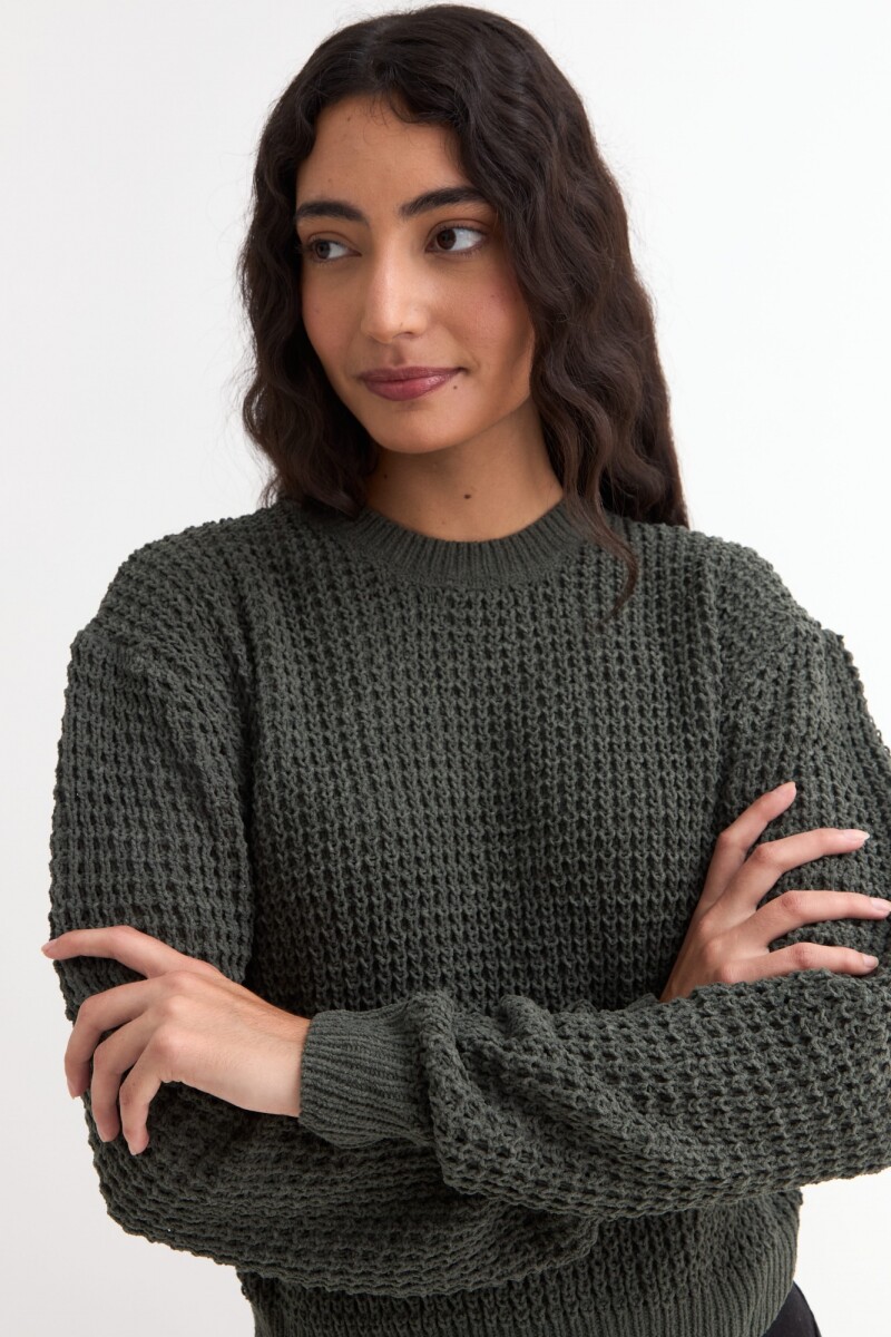 Sweater en punto waffle AZUL PIEDRA