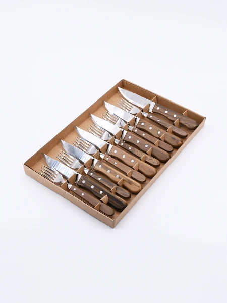 CUCHILLOS Y TENEDORES DE MADERA SET X 12 MARRON
