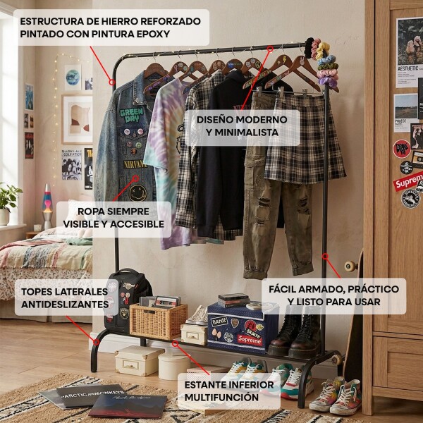 Perchero Para Ropa Percha Metal Organizador Estante Placard Imback Color Negro Perchero Para Ropa Percha Metal Organizador Estante Placard Imback Color Negro