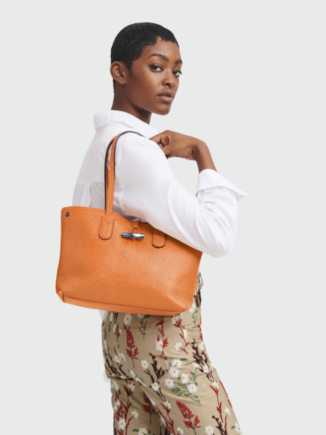 Longchamp -Cartera de cuero flexible, Roseau Essential Naranja