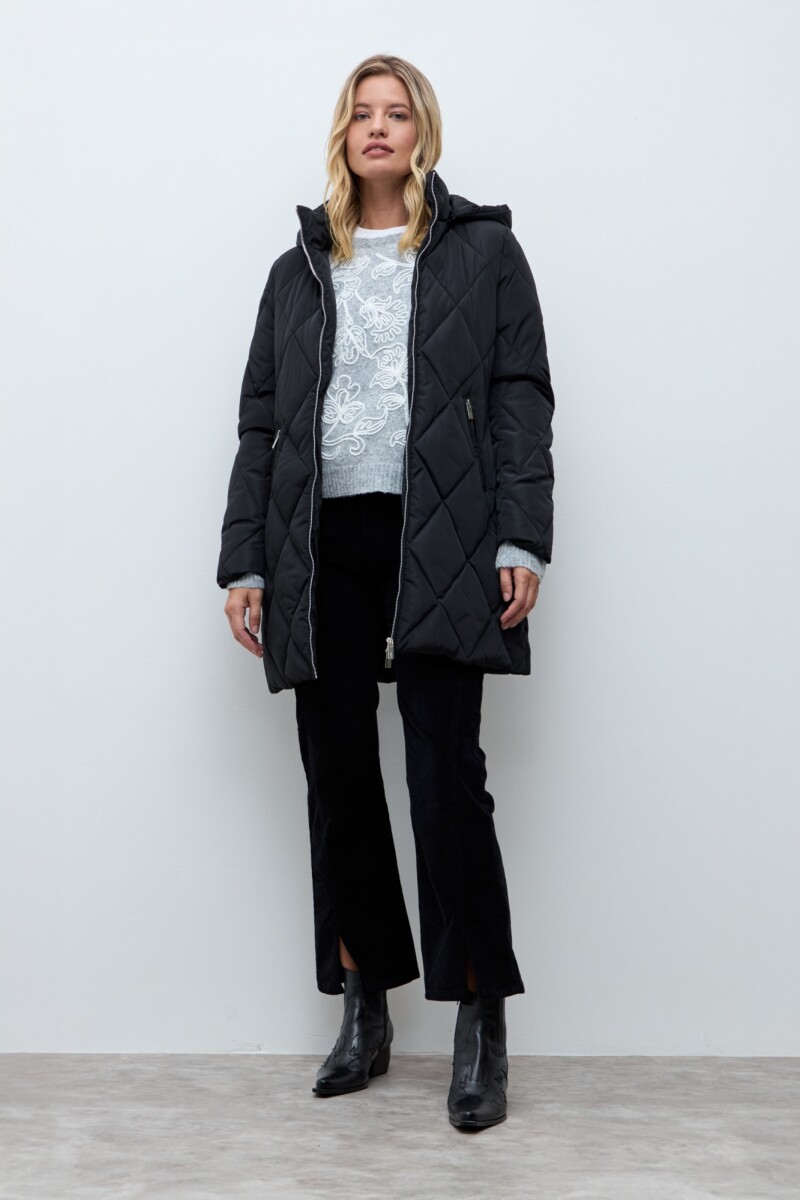 Campera capitoneada con capucha - negro 