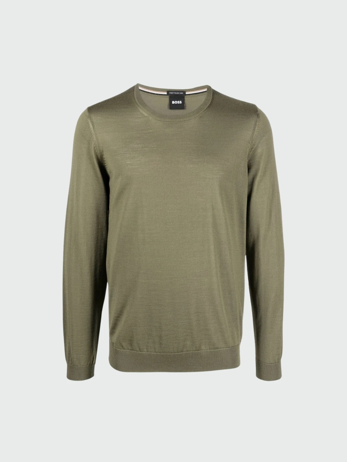 BOSS Black - Suéter Ajustado de lana Merino Cuello Redondo Verde