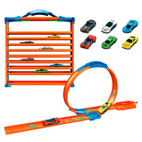 Set Pista De Autitos Metal X6 Loop Lanzador Estuche Set Pista De Autitos Metal X6 Loop Lanzador Estuche