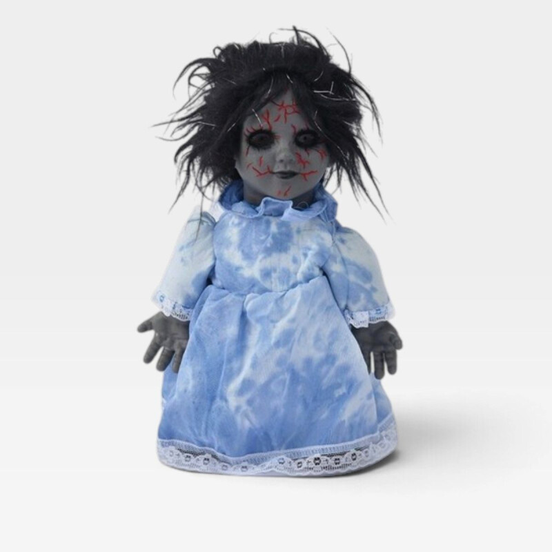 Halloween Muñeca poseída aterradora con sonido y movimientos