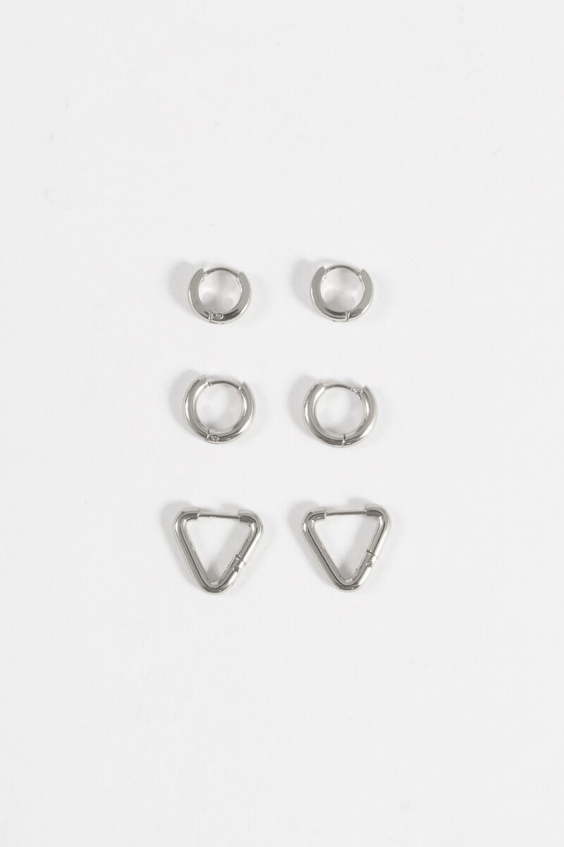 Set de aros geométricos acero plateado