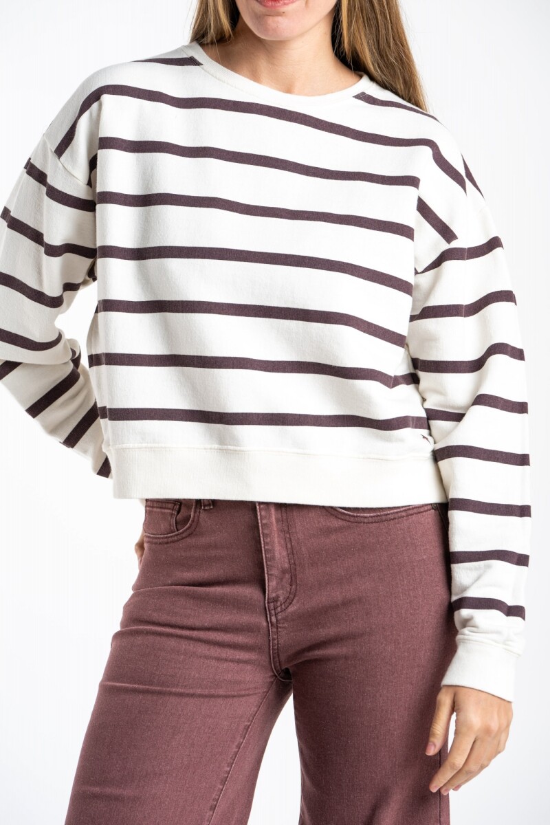 Sweater Algodon Lavado Rayado Marron
