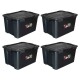 Set x4 Cajas organizadoras 80lts con 6 trabas NEGRO