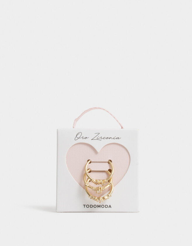 Sets Anillos Premium Gold Set De Anillos Oro Zirconia - Dorado