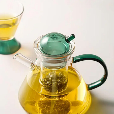 Tetera de vidrio borosilicato tapa y asa de color - 800ml Verde