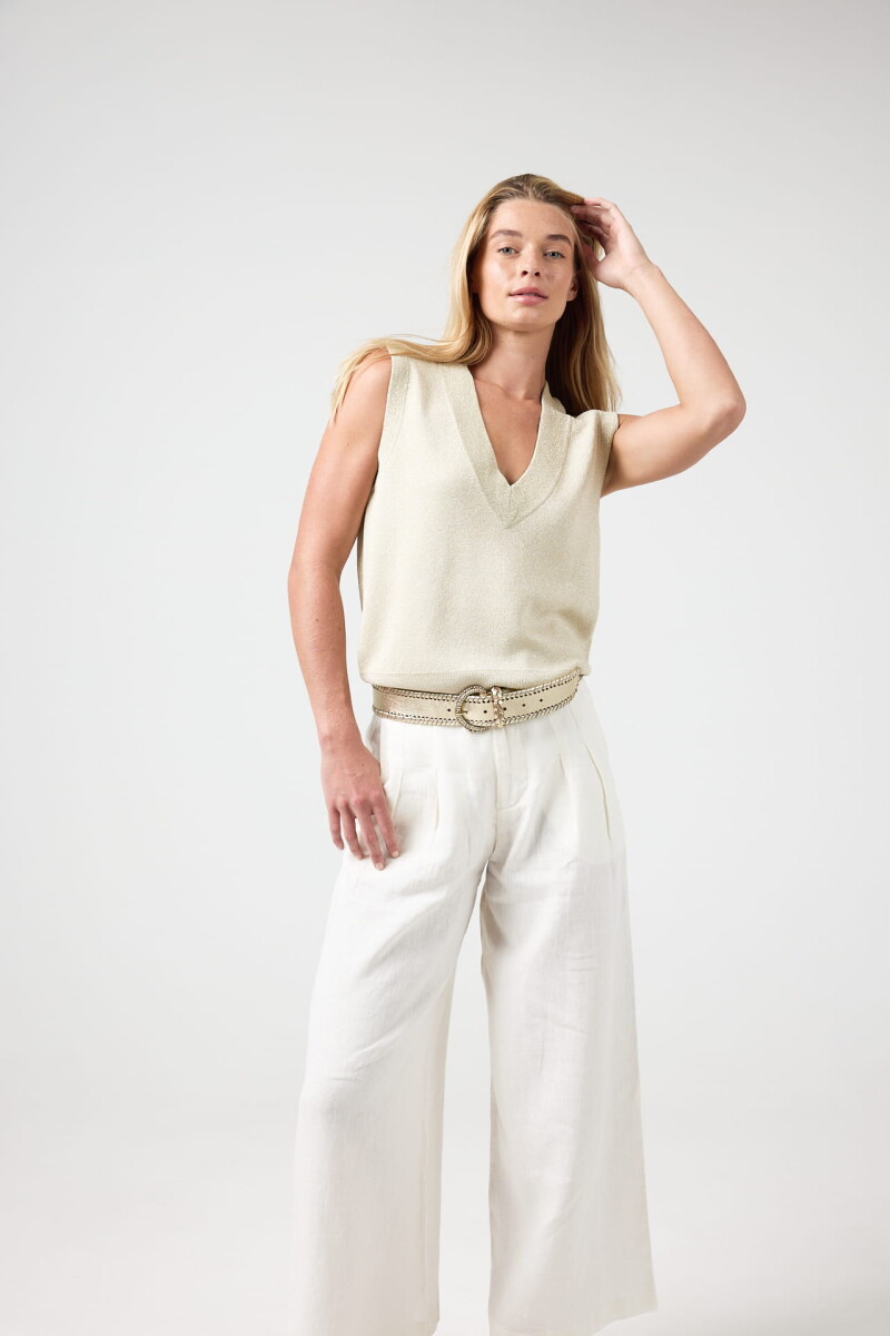 Chaleco Tejido Preppy en Lurex Dorado