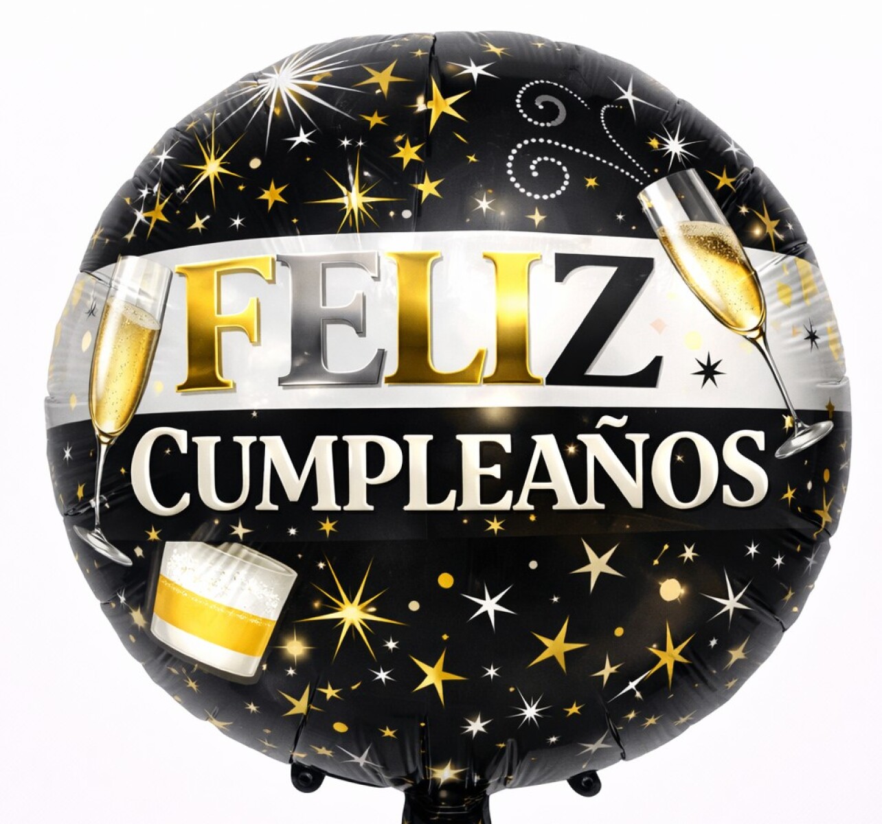 Globo Helio feliz cumpleaños negro-dorado-plata 