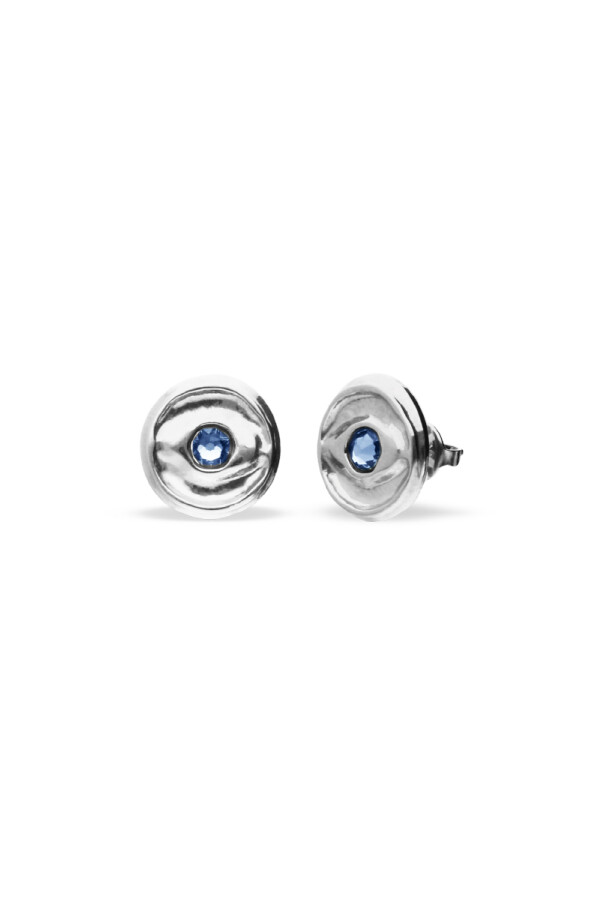 PENDIENTES DE BOTÓN DE ALEACIÓN DE METALES BAÑADO EN PLATA CON CRISTAL FACETADO AZUL Pendiente