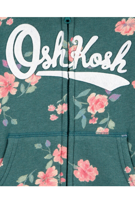 Campera de algodón, con capucha y logo, diseño floral. Talles 2-5T Sin color