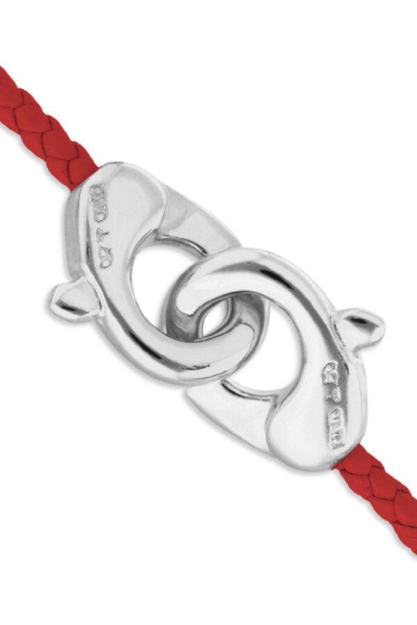 PULSERA DE CUERO ROJO CON MOSQUETÓN ENTRELAZADO BAÑADO EN PLATA Pulsera