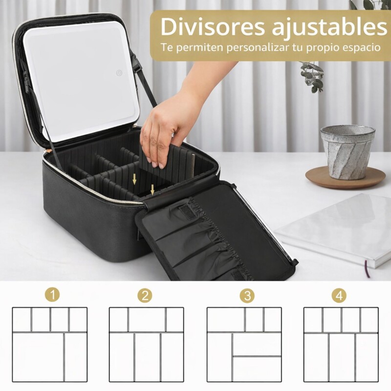 Organizador Maquillaje Maletin Maleta Valija Espejo Led Luz Ajustable Divisiones Neceser Cosméticos Color Negro Organizador Maquillaje Maletin Maleta Valija Espejo Led Luz Ajustable Divisiones Neceser Cosméticos Color Negro