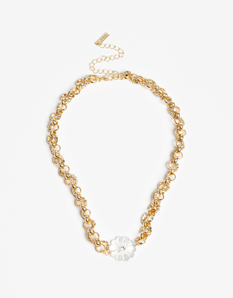 Collares Cortos Acrilico Collar Corto Flor Acrílica - Dorado