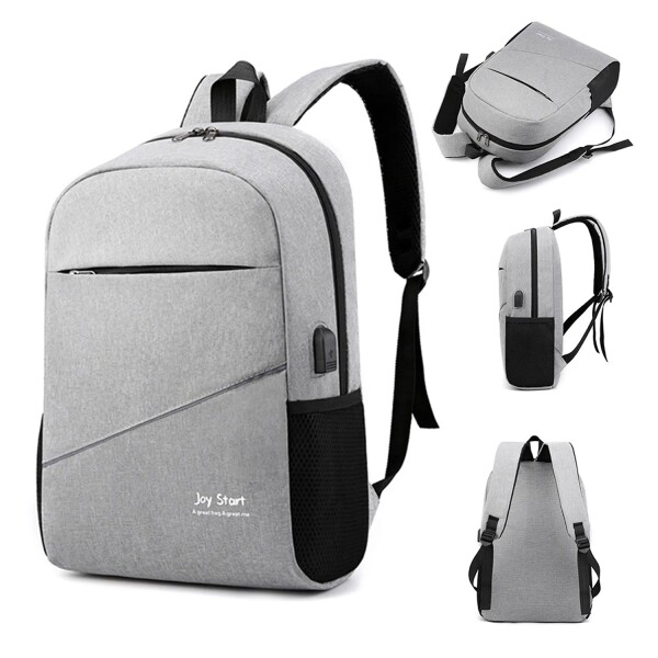 Set Mochila Porta Notebook Morral Neceser 3 En 1 Con USB Variante Color Gris