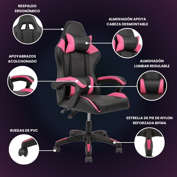 Silla Gamer Ergonomica Escritorio Reclinable Soporta 200kg Negro con Fucsia Silla Gamer Ergonomica Escritorio Reclinable Soporta 200kg Negro con Fucsia