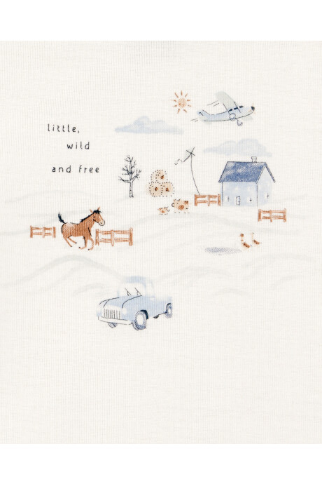 Set tres piezas de algodón, campera, pantalón y body, diseño granja Set tres piezas de algodón, campera, pantalón y body, diseño granja