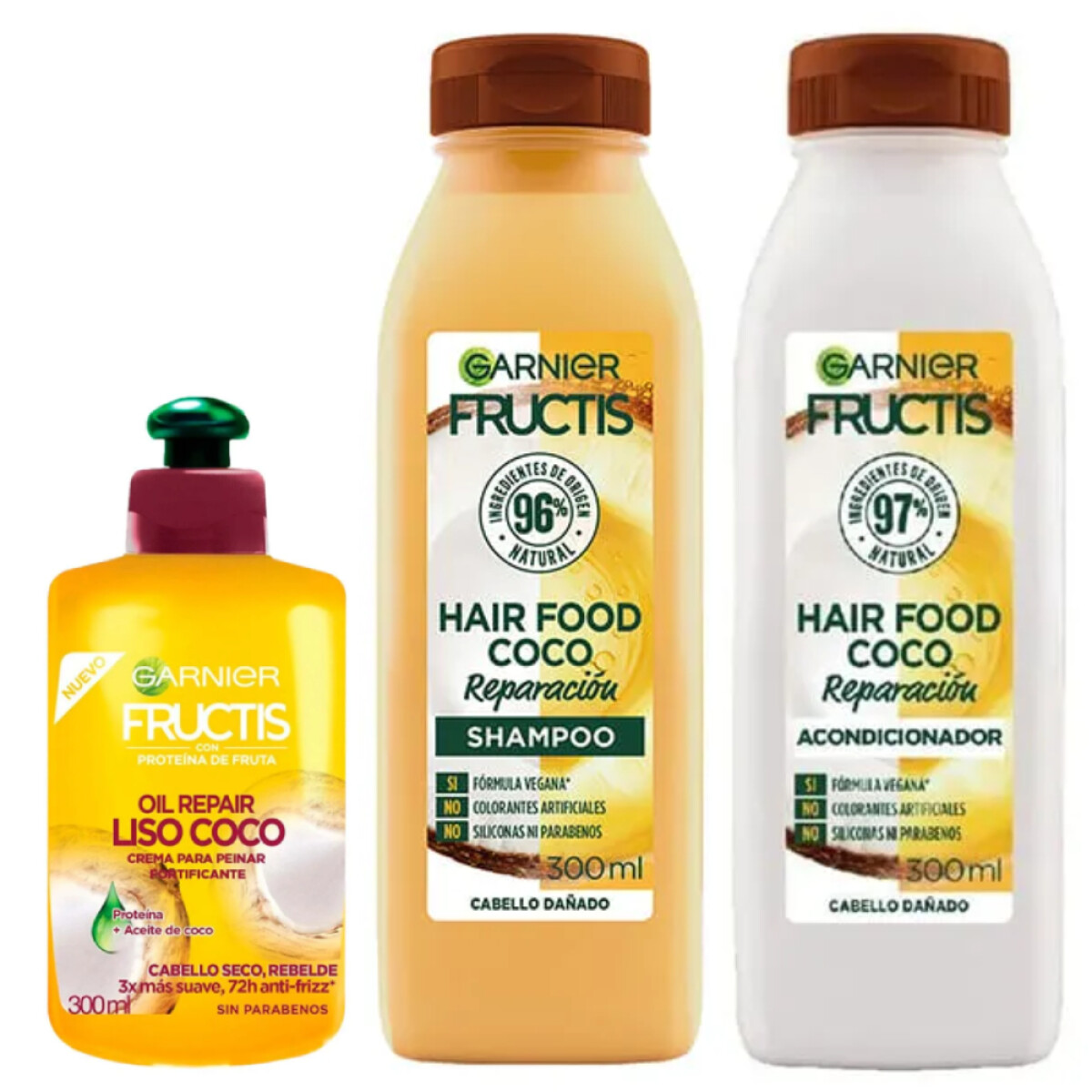 Pack Garnier Fructis Hair Food Coco - Shampoo 300ml + Acondicionador 300ml + Crema Para Peinar 300ml 