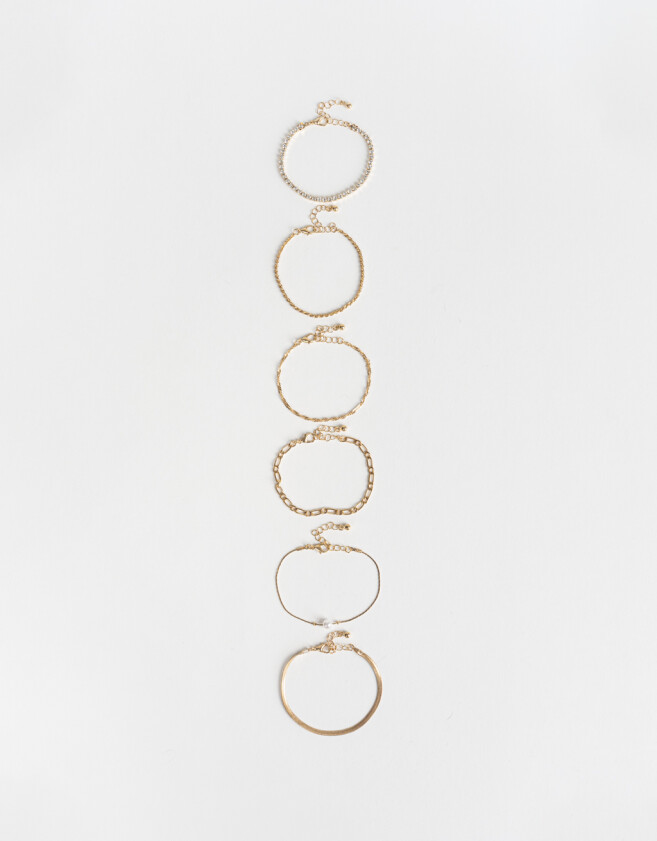 Pulseras Flexibles Sets Multi Cadenas Set De Pulseras Con Strass - Dorado