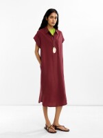 Vestido Camisero Efecto Arrugado burdeos