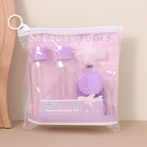 Set Botellas De Viaje Con Tapa Púrpura Y Neceser - 8 Piezas Set Botellas De Viaje Con Tapa Púrpura Y Neceser - 8 Piezas