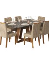 Juego De Comedor 6 Sillas + Mesa Vidrio Celeste Marron | Gris