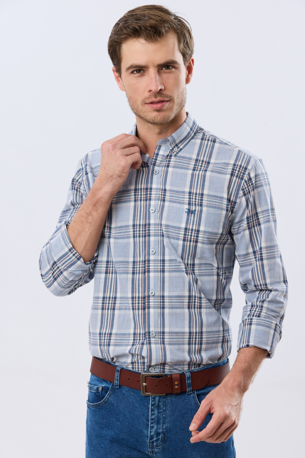 CAMISA CUADROS Celeste