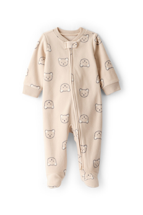 Pijama una pieza de DreamPlush, con pie, beige, diseño caritas de oso Sin color